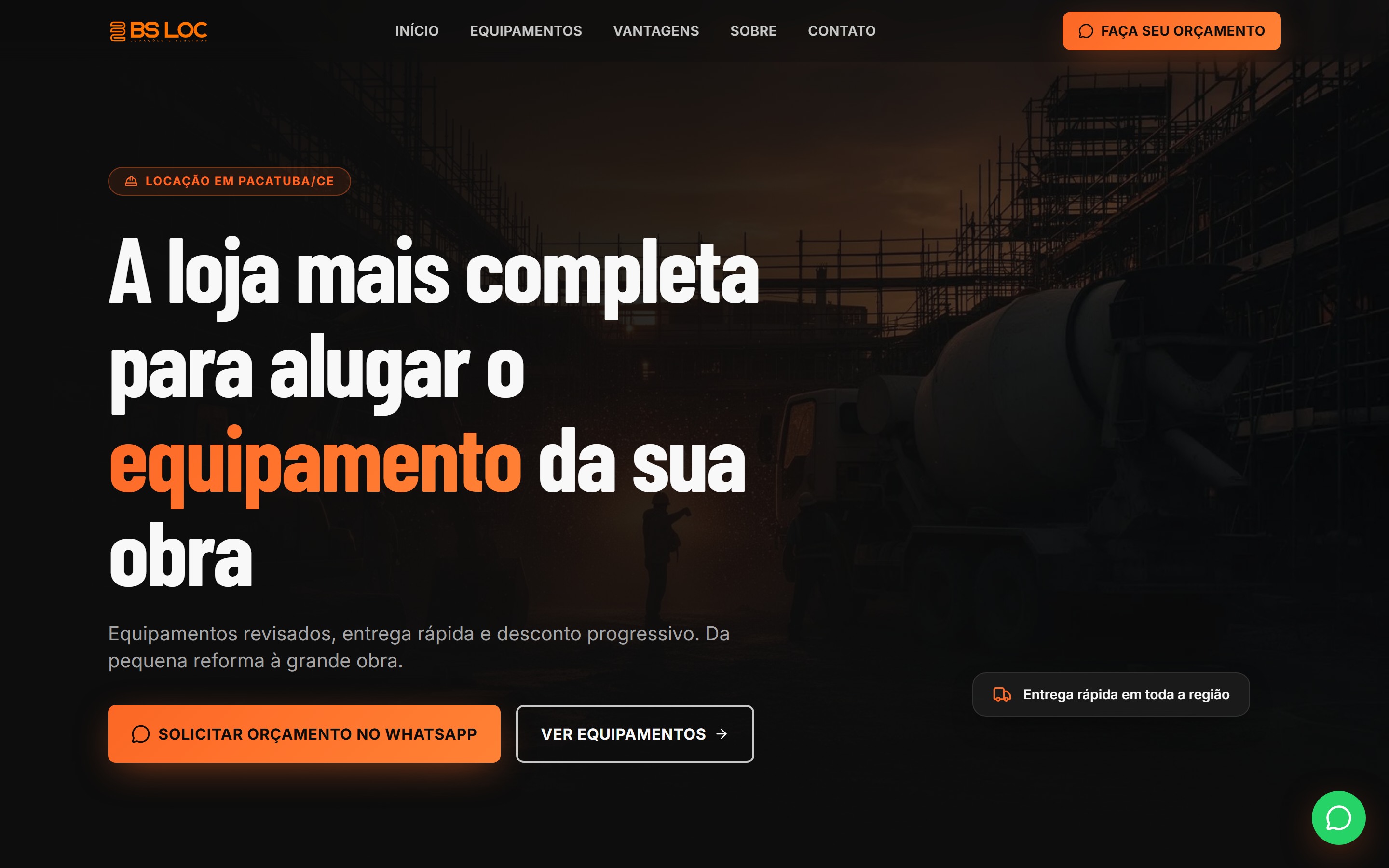 Hero desktop do site da BS LOC