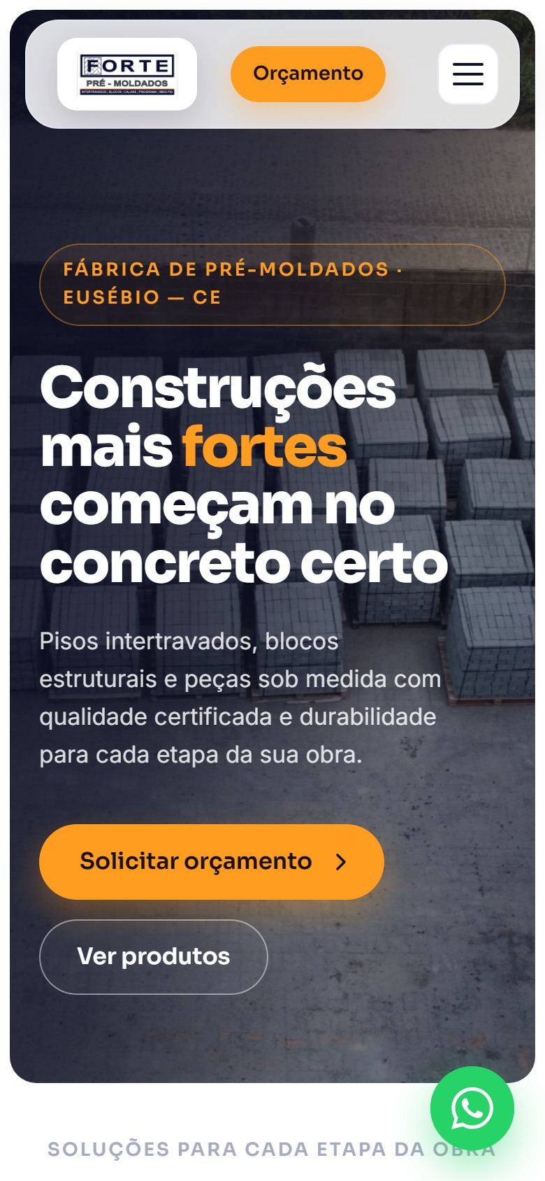 Visualização mobile da página inicial da Forte Moldados