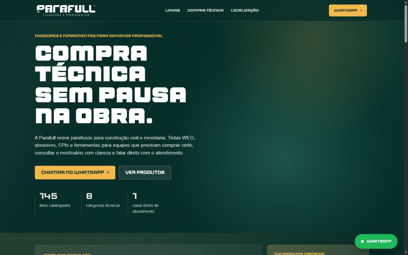 Página inicial desktop da Parafull Fixadores com apresentação do catálogo técnico